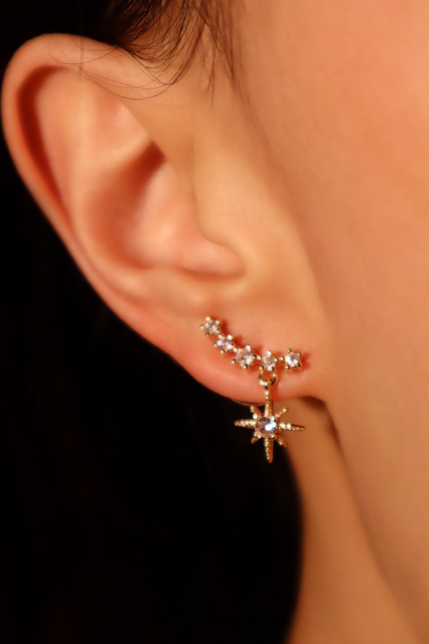 14K Real Gold Plated Smiling Pole Star Earrings