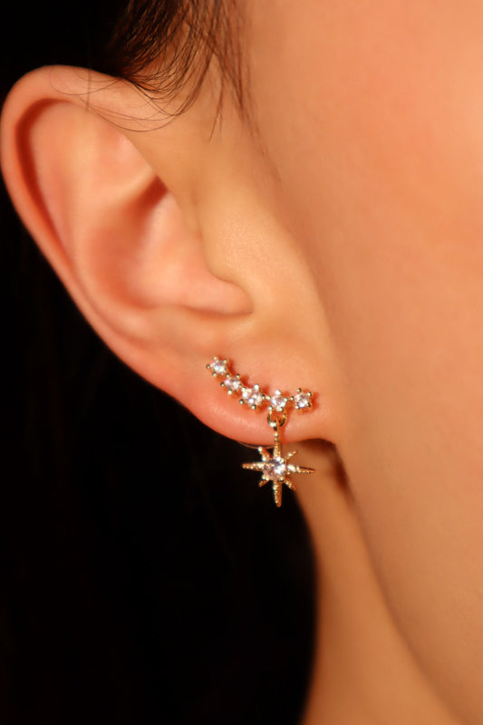 14K Real Gold Plated Smiling Pole Star Earrings