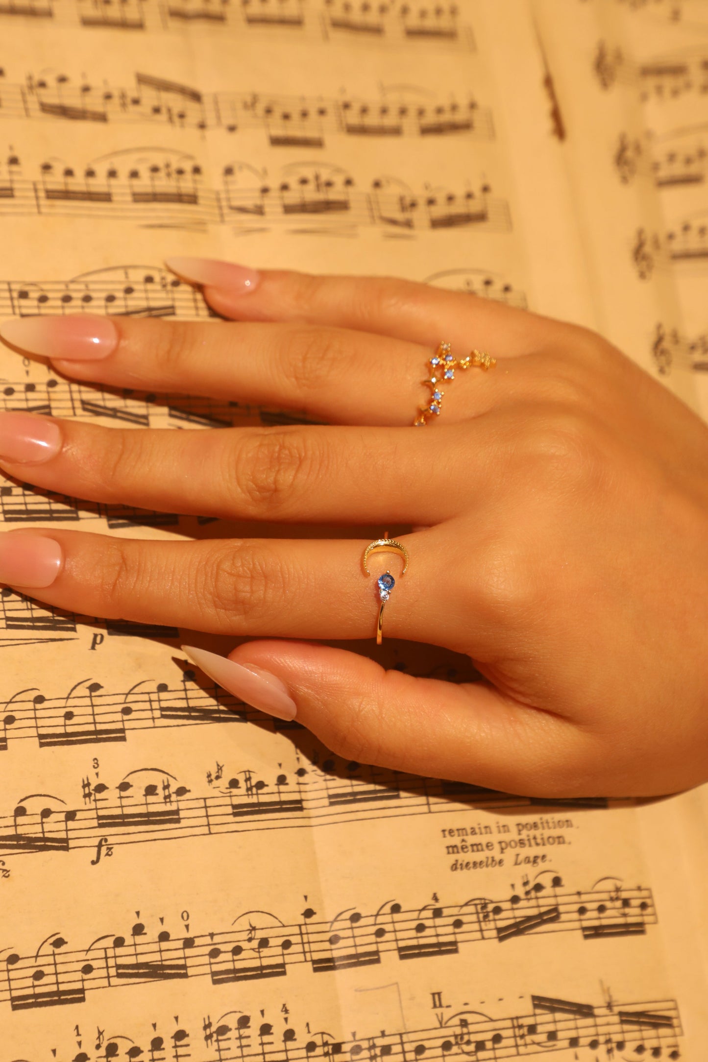 18K Gold Vermeil Blue Gem Moon Ring