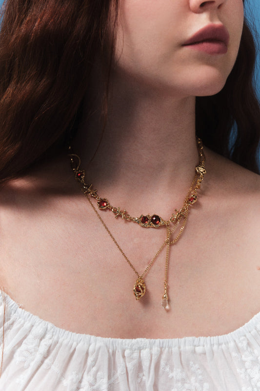 18K Real Gold Plated Red Gem Twist Necklace
