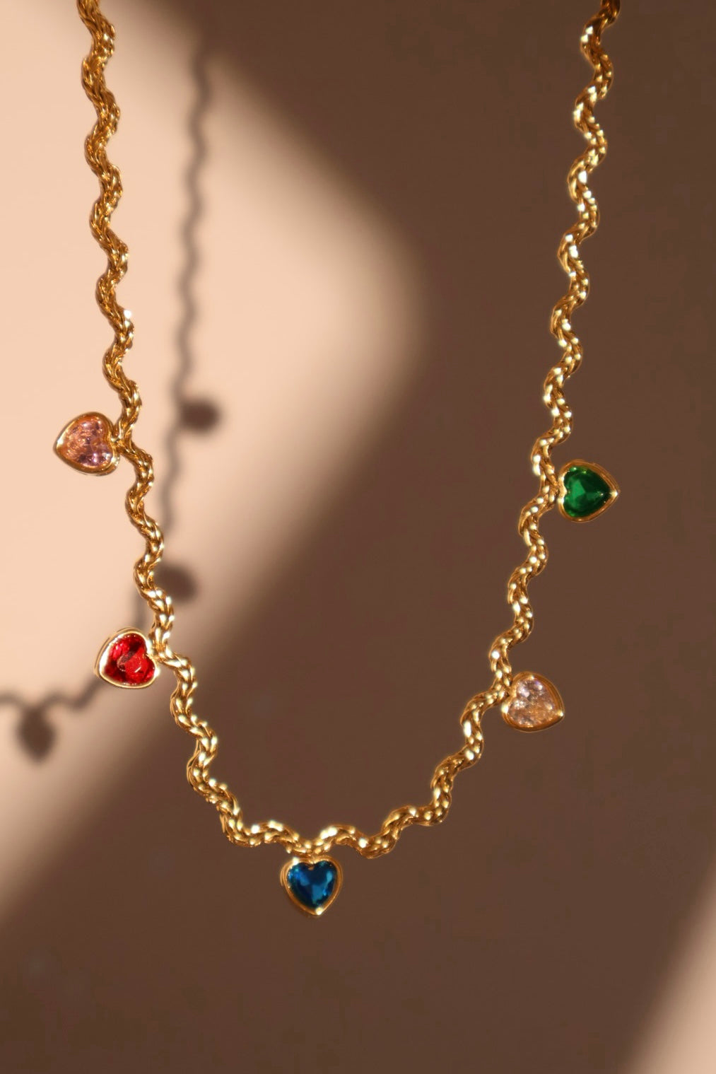 18K Gold Stainless Steel Color Gem Wave Necklace