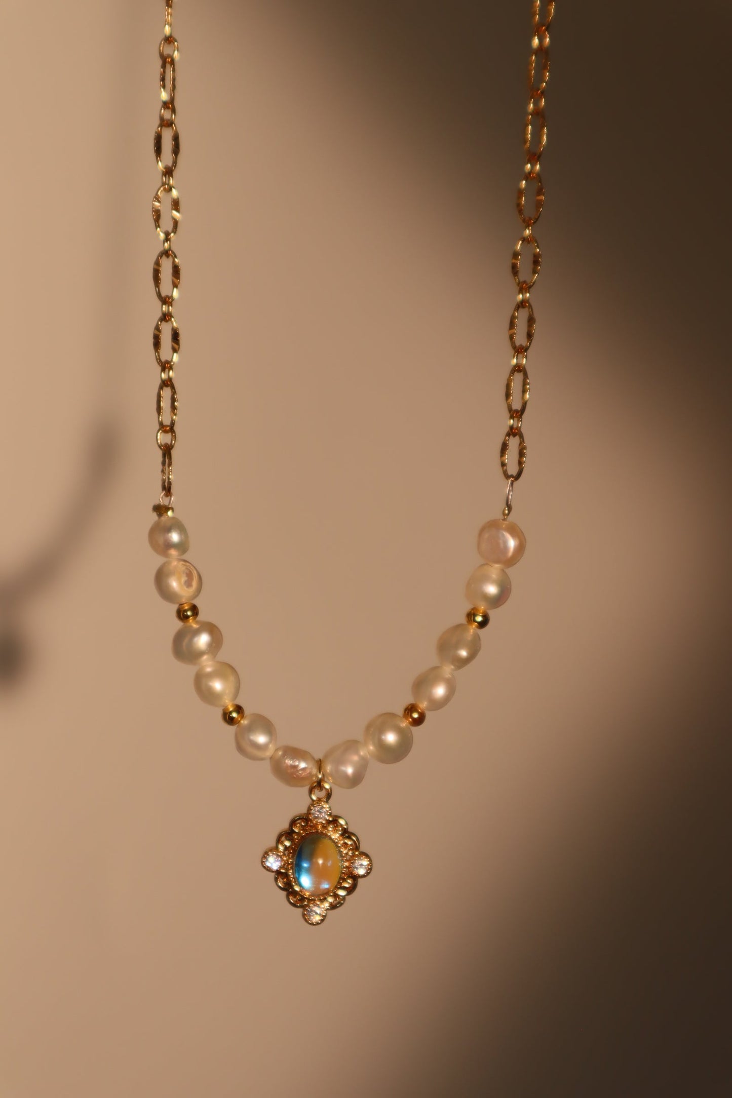 14K Real Gold Plated Freshwater Pearl Magic Mirror Necklace