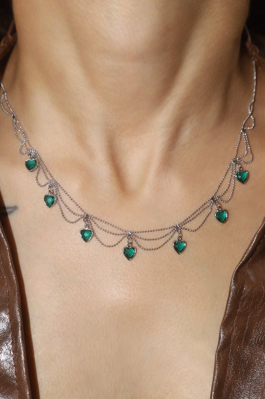 Platinum Plated Double Layer Green Heart Necklace