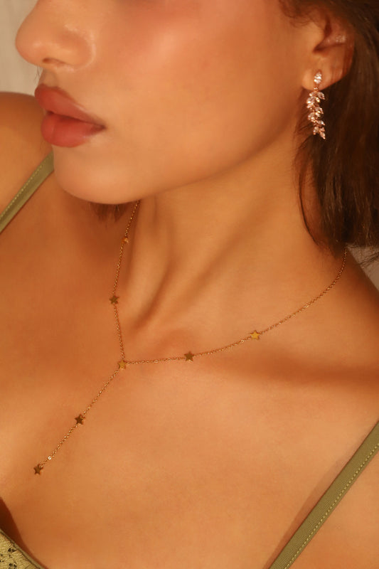 18K Gold Stainless Steel Multi Star Lariat Necklace