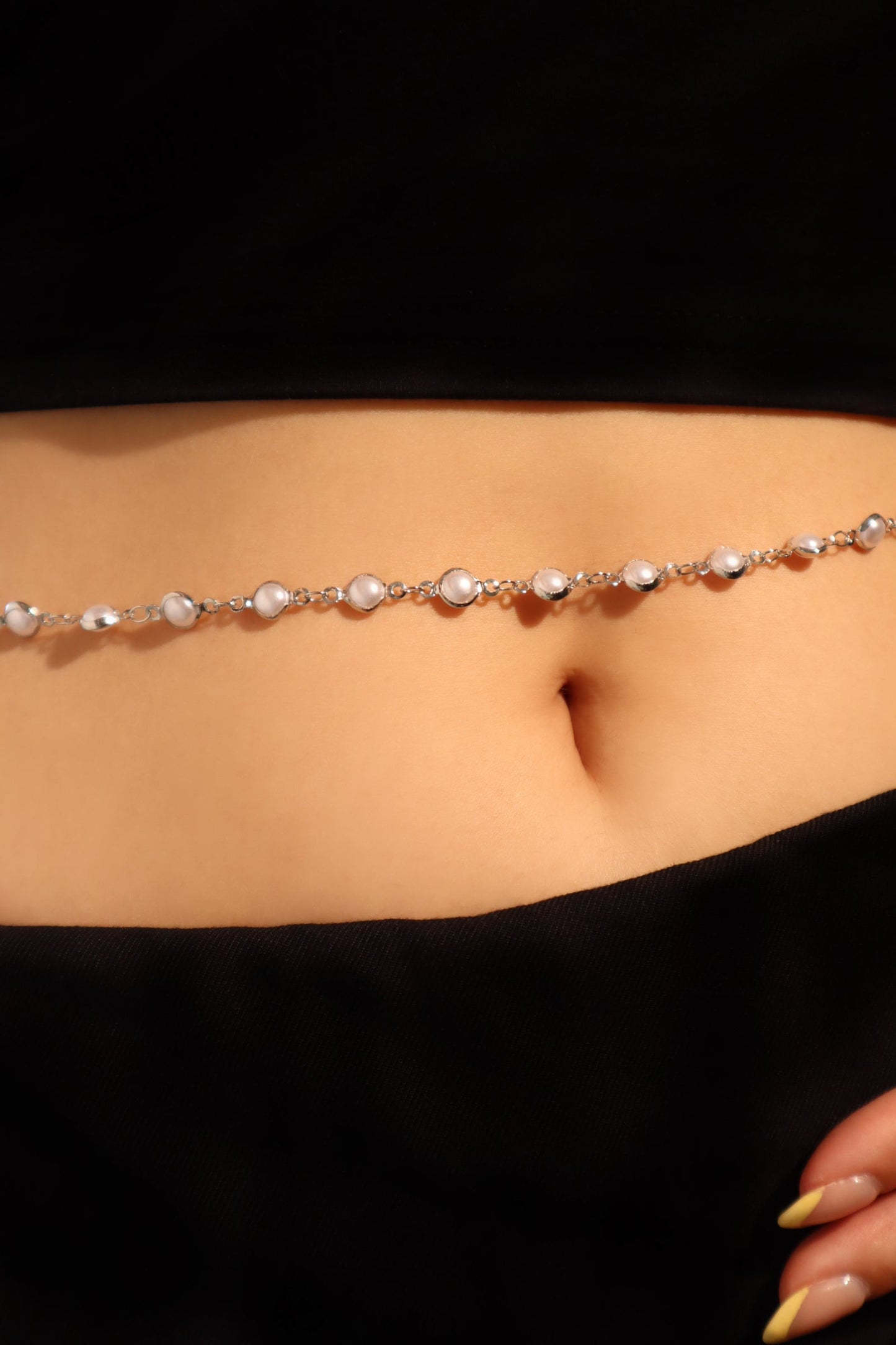 Platinum Plated Multi Pearls Layering Long Necklace (Waist Chain)