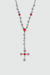 Platinum Plated Red Gem Cross Lariat Necklace