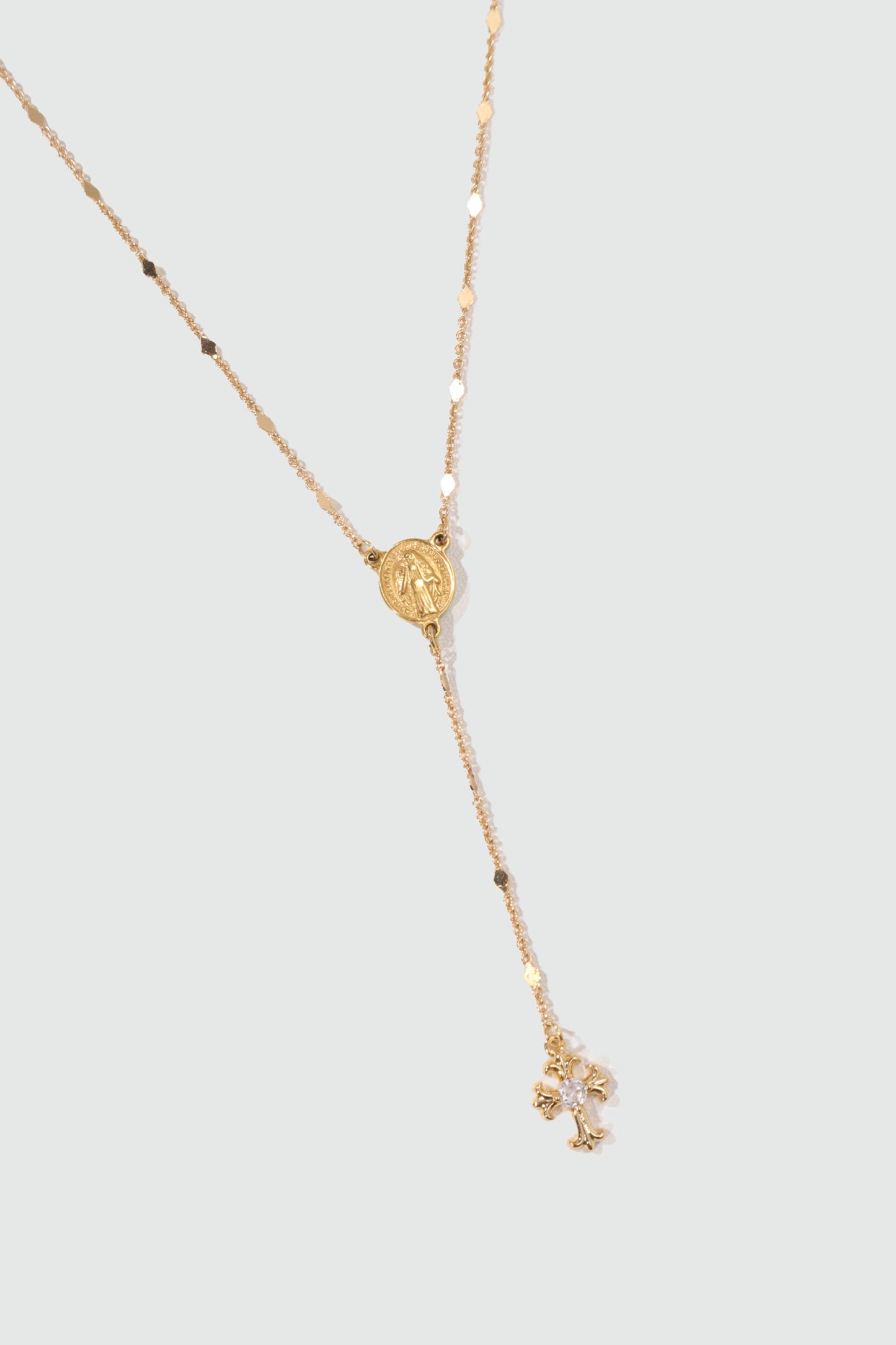 18K Real Gold Plated Cross Lariat Long Necklace