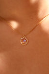 14K Real Gold Plated Moonstone Saturn Star Necklace
