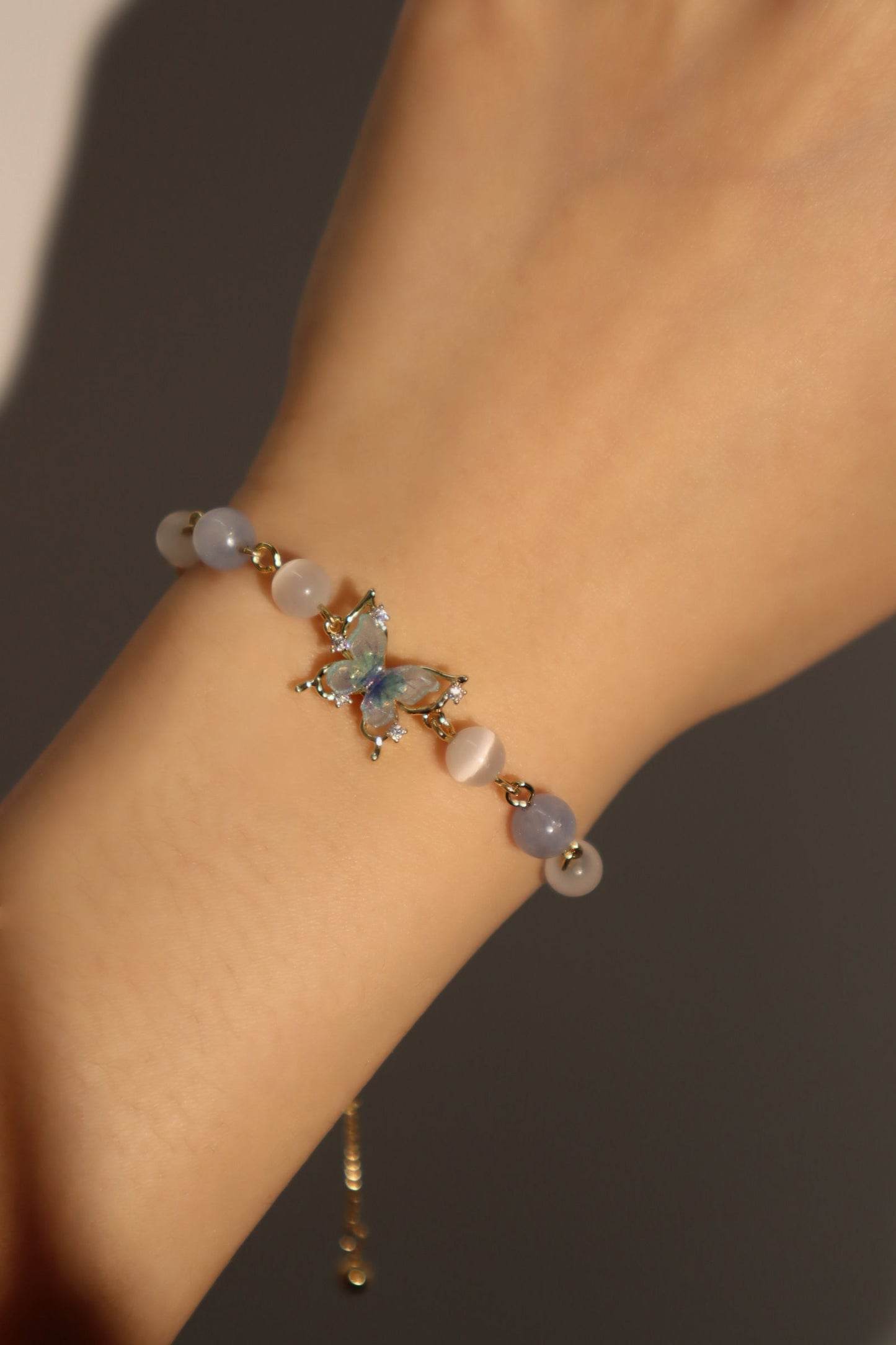 14K Real Gold Plated Blue Butterfly Moonstone Bracelet