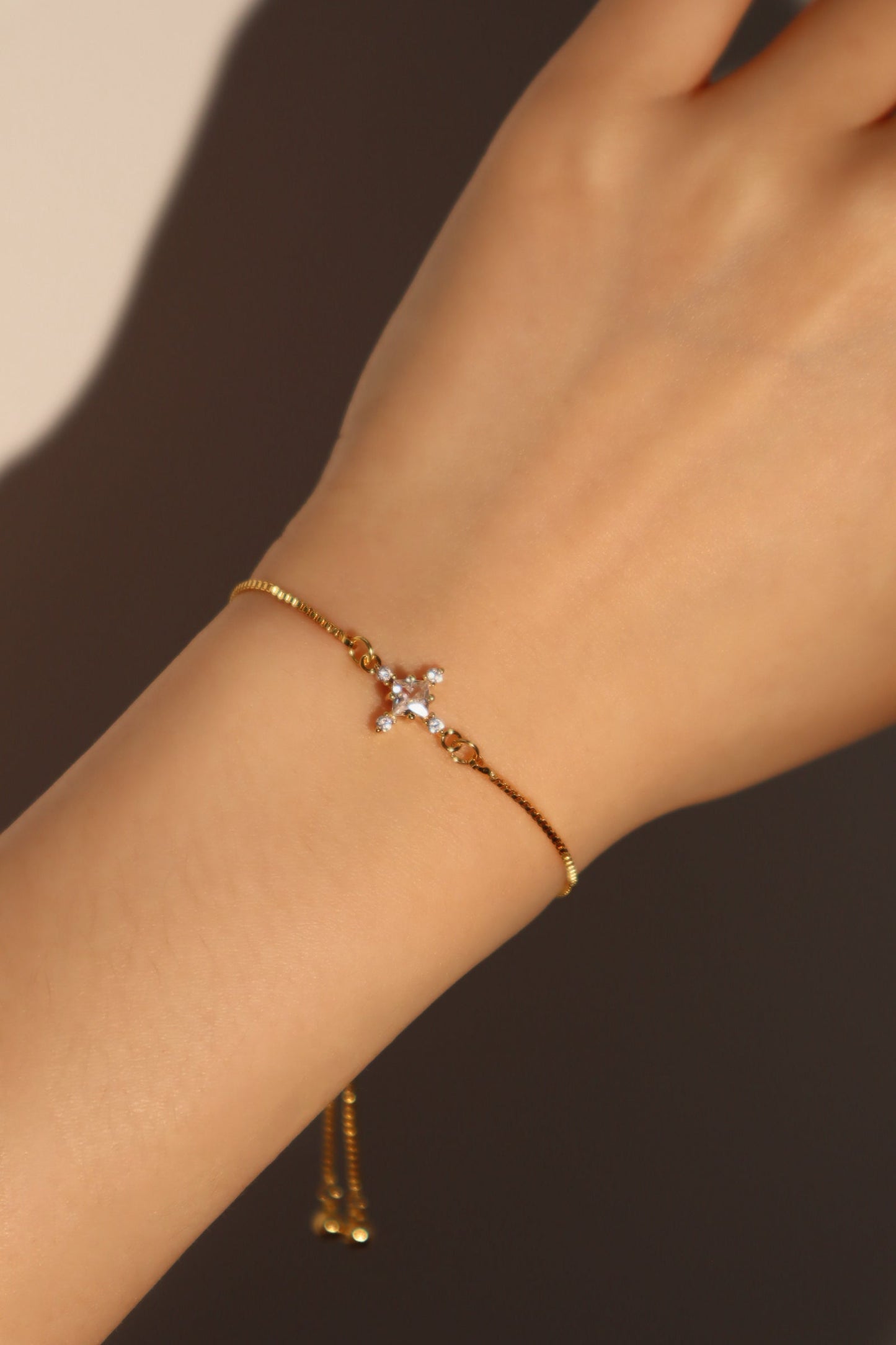 18K Real Gold Plated Diamond Cross Pendant Bracelet