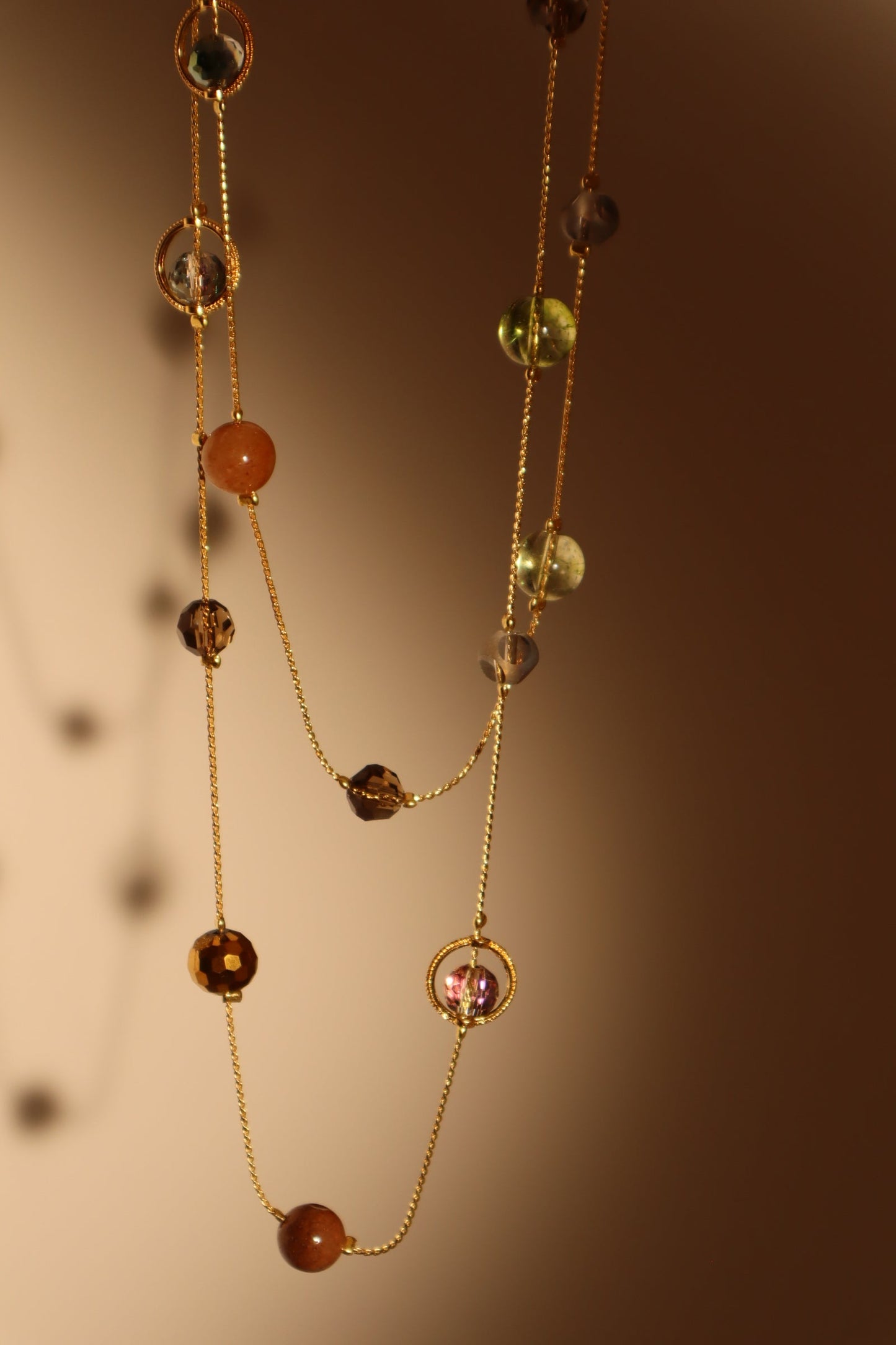 Gold Plated Color Gem Saturn Layer Necklace