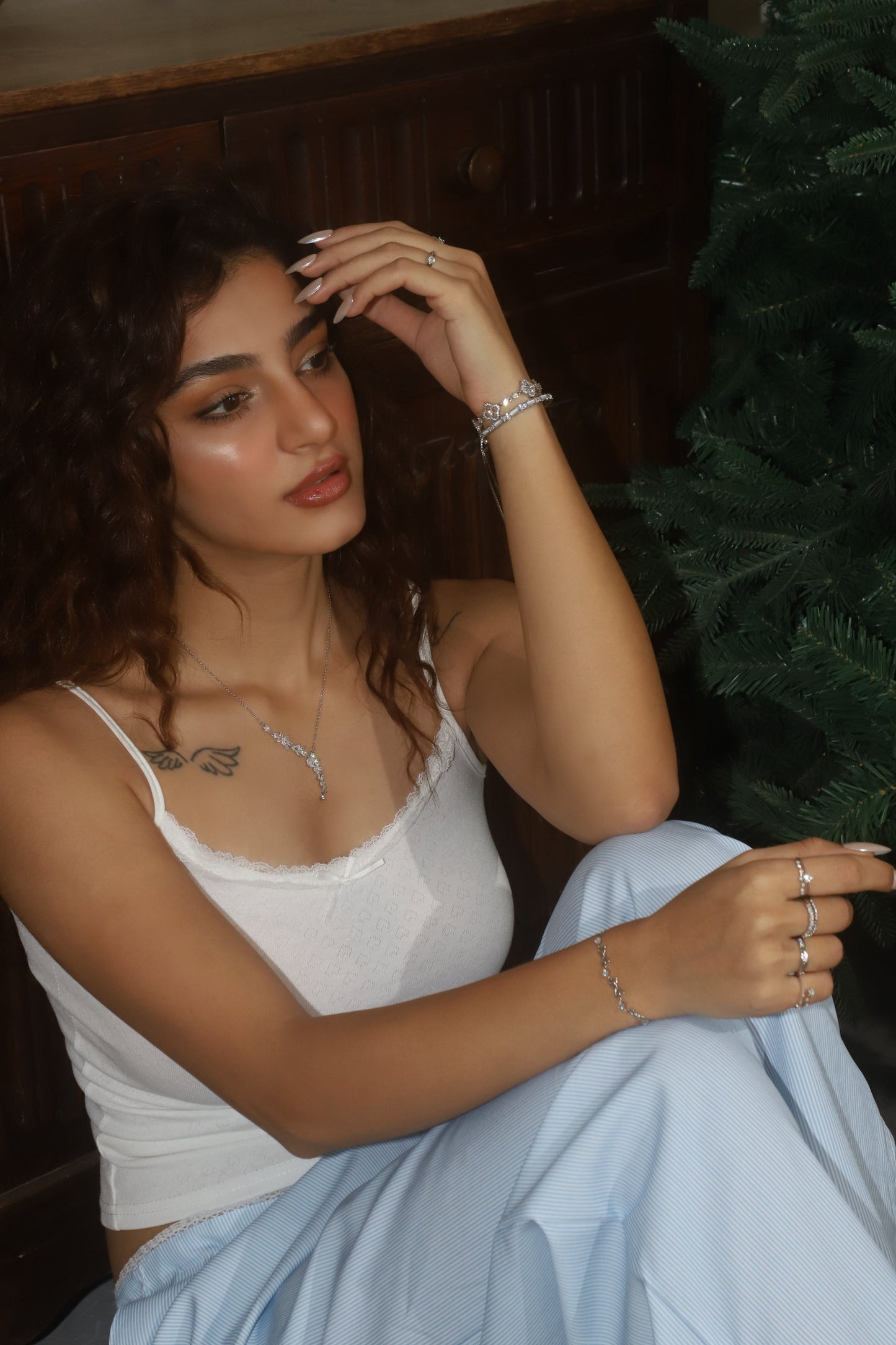 Platinum Plated Diamond Leaf Necklace