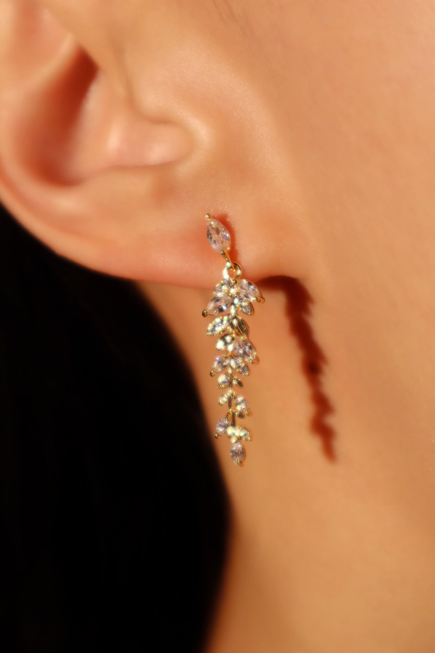 14K Real Gold Plated Diamond Leaf Earrings