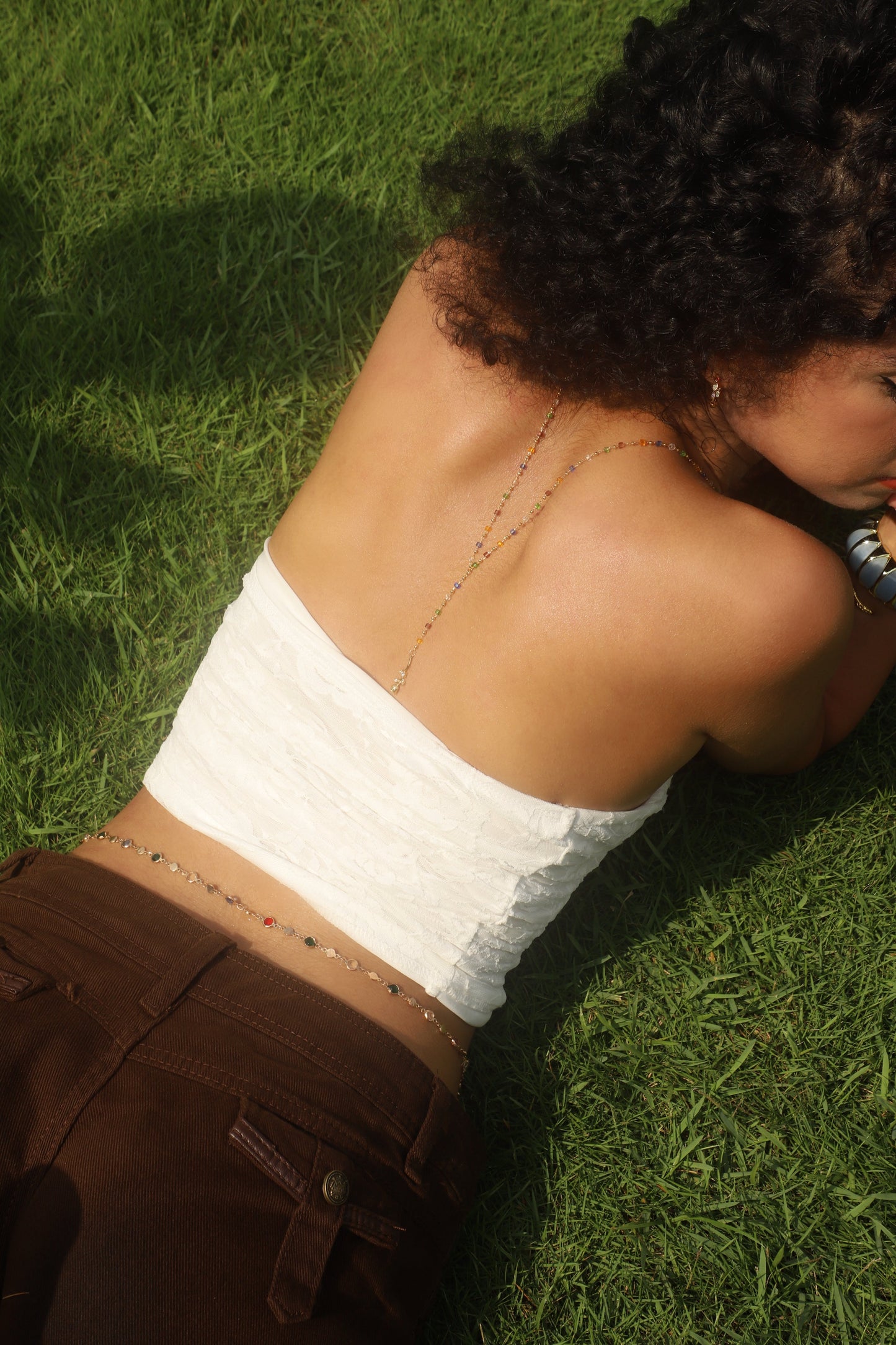 18K Real Gold Plated Color Gem Rose Lariat Long Necklace