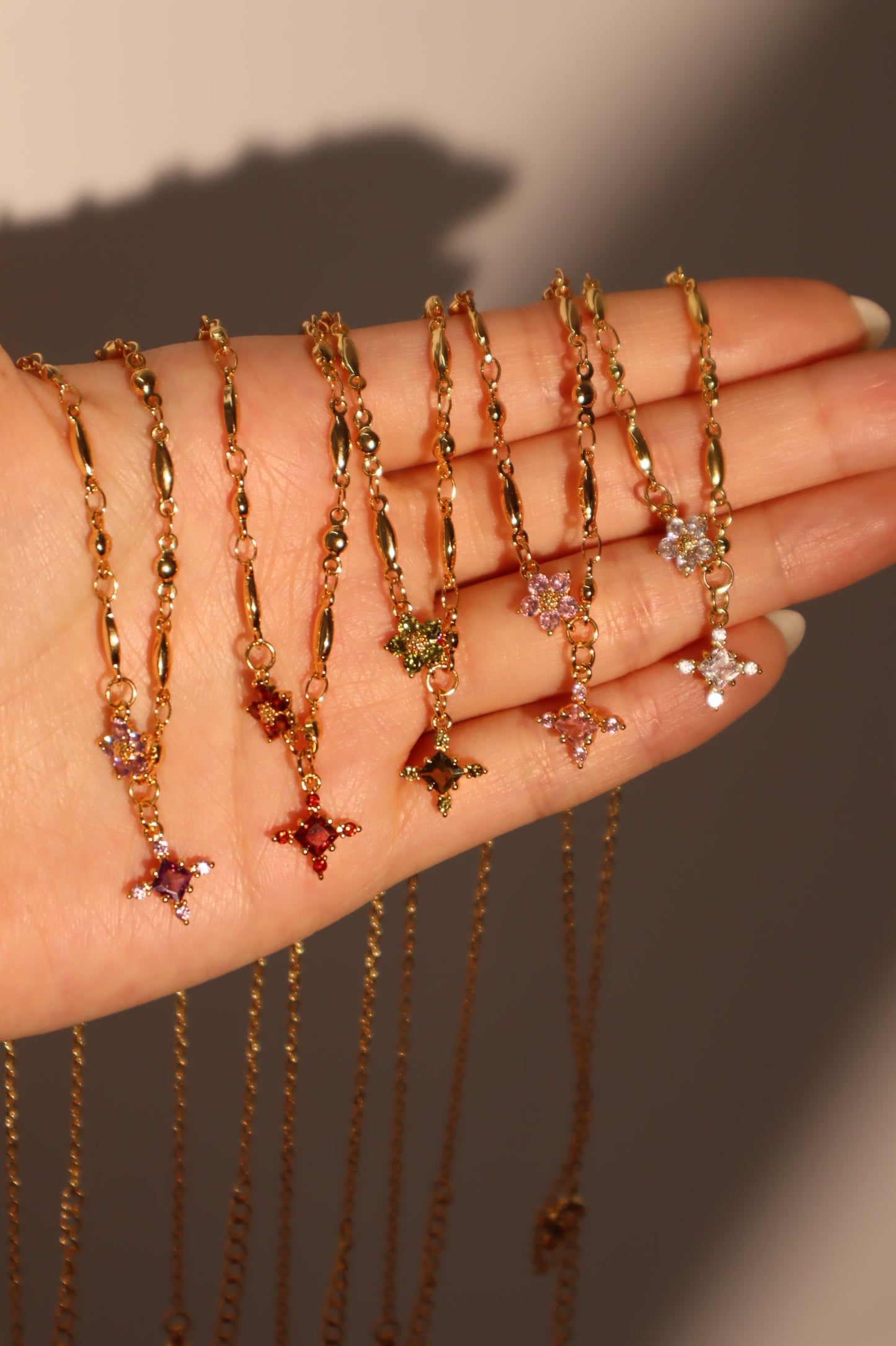 18K Real Gold Plated Pink Diamond Cross Necklace