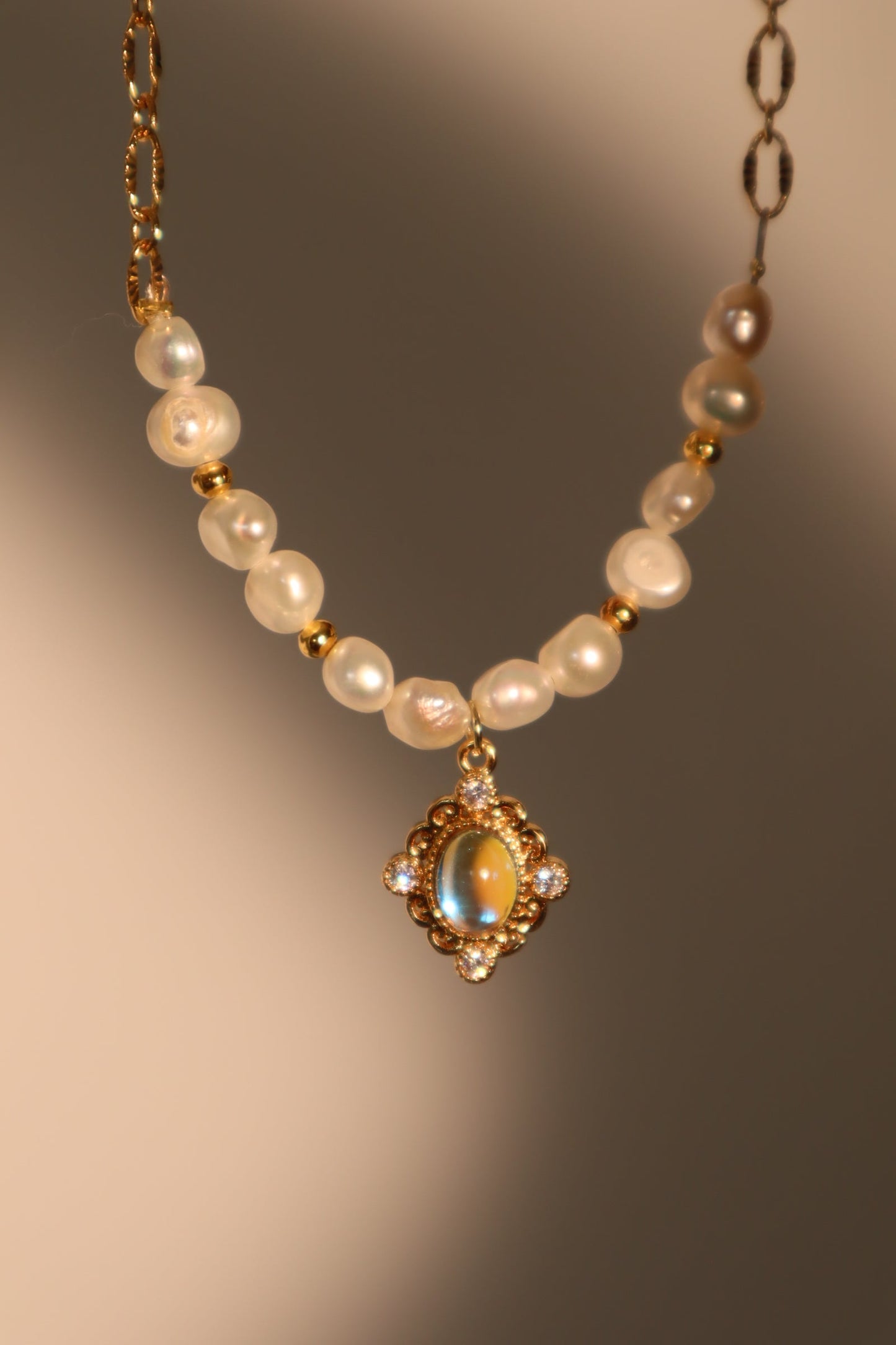 14K Real Gold Plated Freshwater Pearl Magic Mirror Necklace