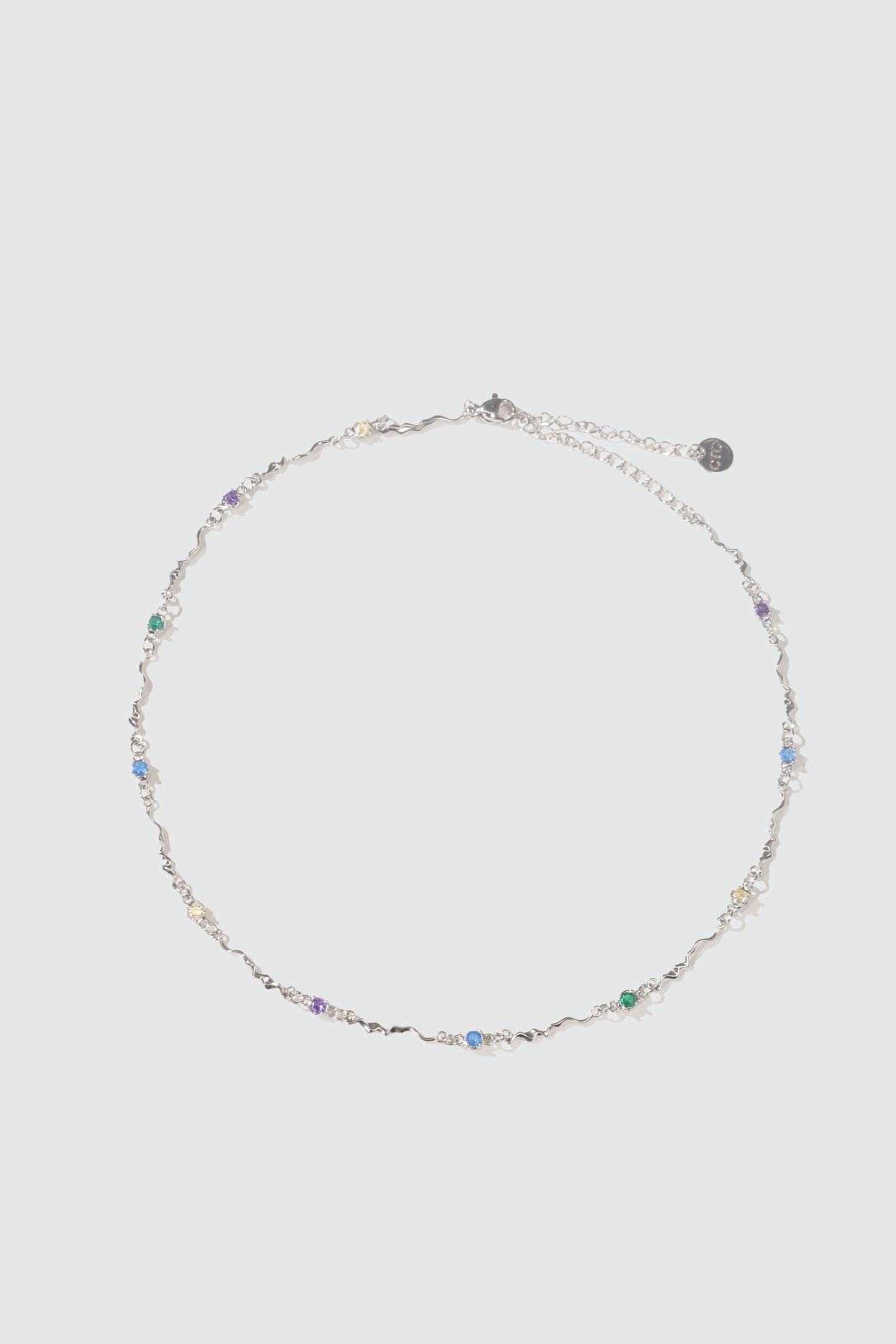 Platinum Plated Multi Color Gem Wave Necklace