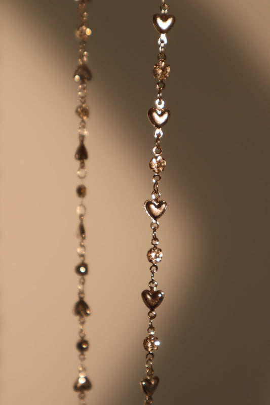 Platinum Plated Diamond Heart Layering Long Necklace (Waist Chain)