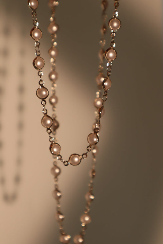 Platinum Plated Multi Pearls Layering Long Necklace (Waist Chain)