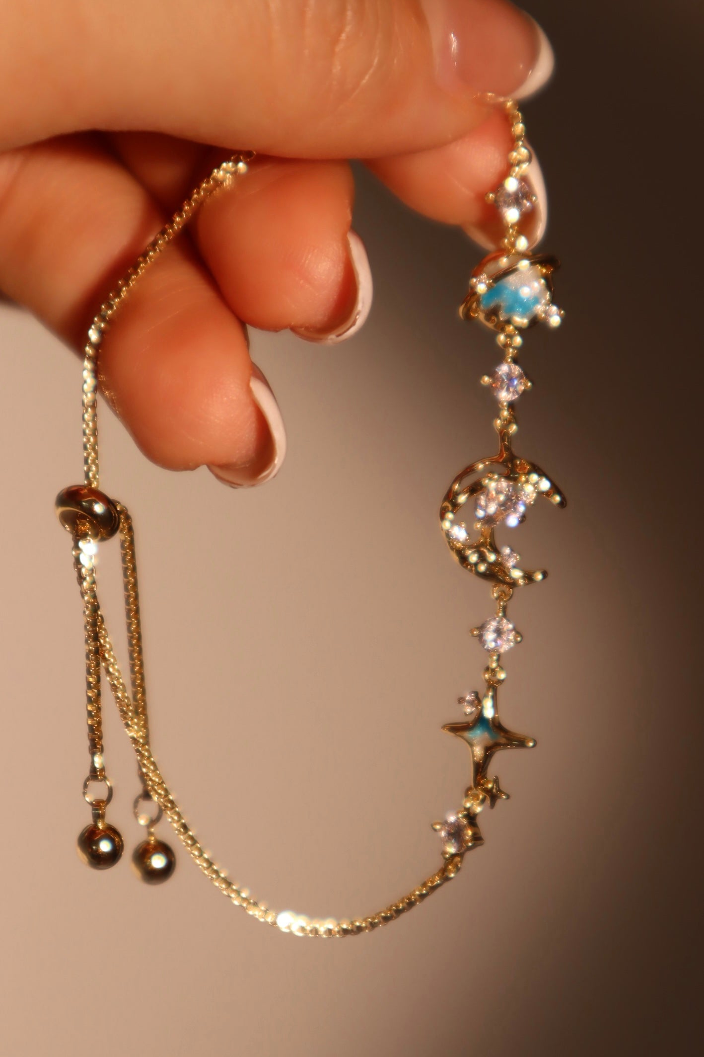 14K Real Gold Plated Blue Star Moon Bracelet