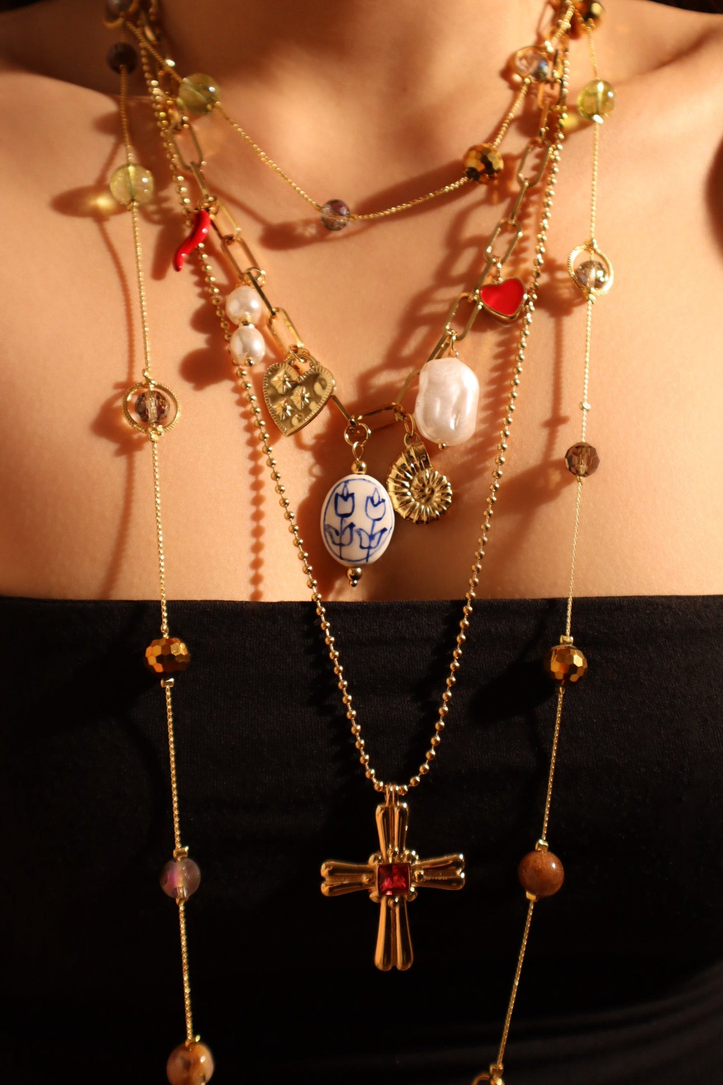 18K Gold Stainless Steel Beach Pearls Necklace