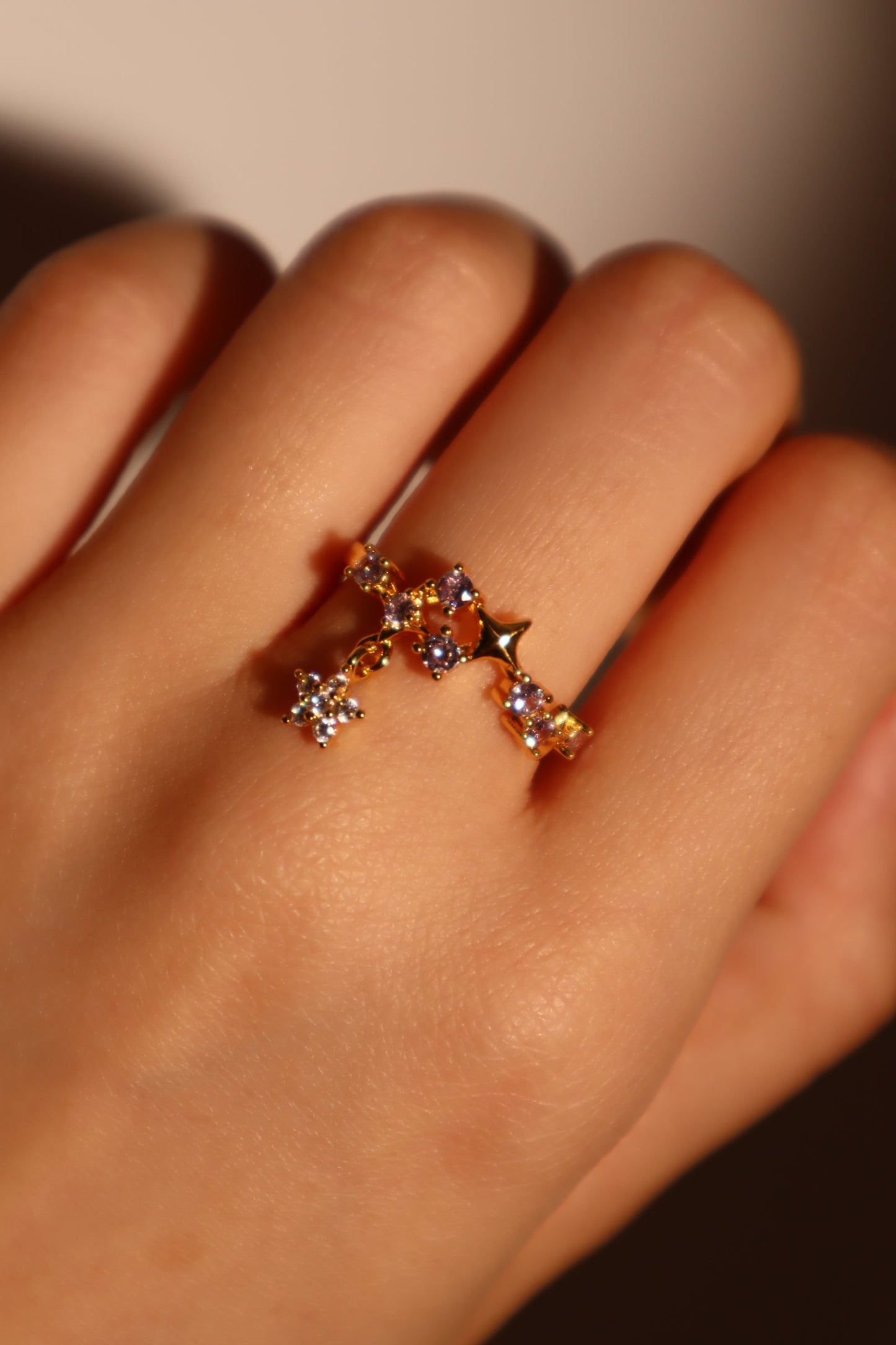 18K Real Gold Plated Purple Gem Meteor Ring