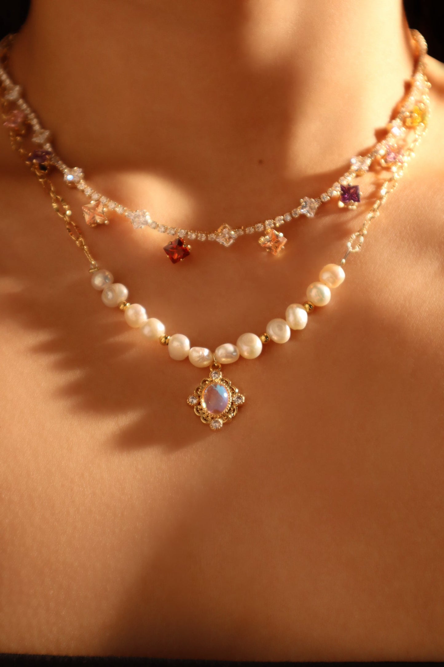 14K Real Gold Plated Freshwater Pearl Magic Mirror Necklace