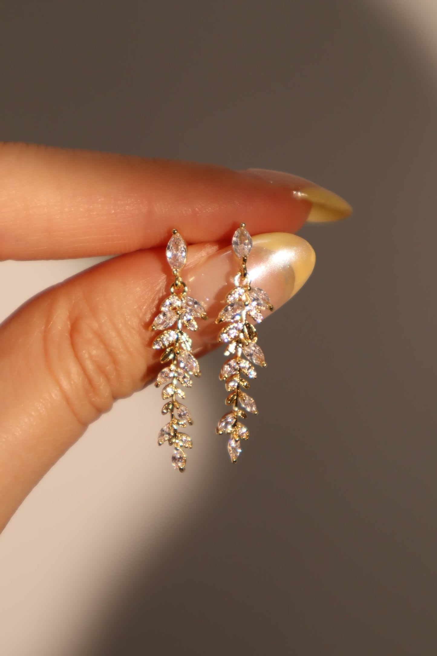 14K Real Gold Plated Diamond Leaf Earrings