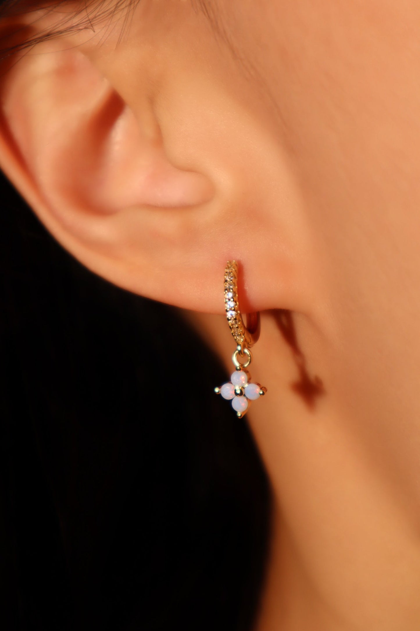 18K Real Gold Plated Blue Gem Lucky Leaf Hoop Earrings
