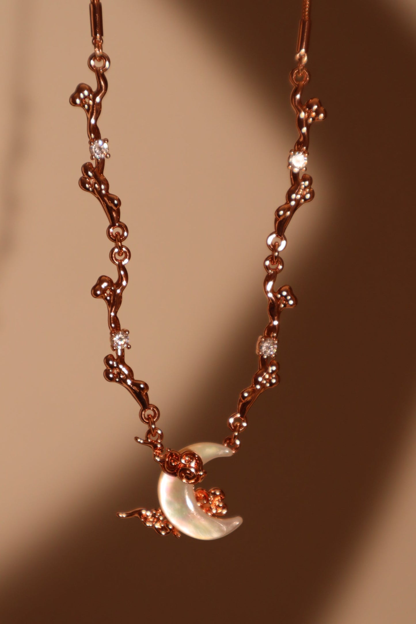 18K Rose Gold Plated Diamonds Natural Shell Moon Necklace