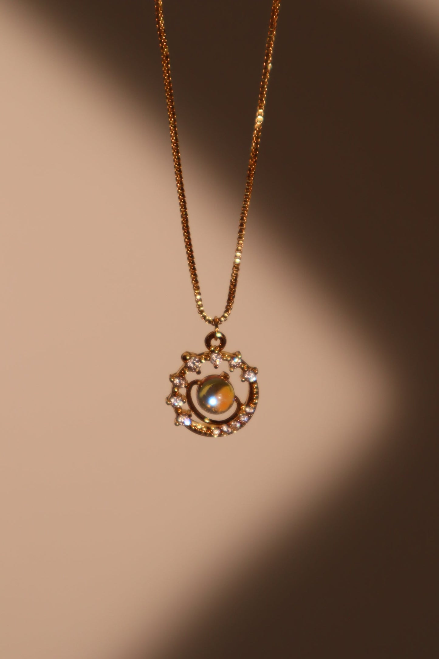 14K Real Gold Plated Moonstone Saturn Star Necklace