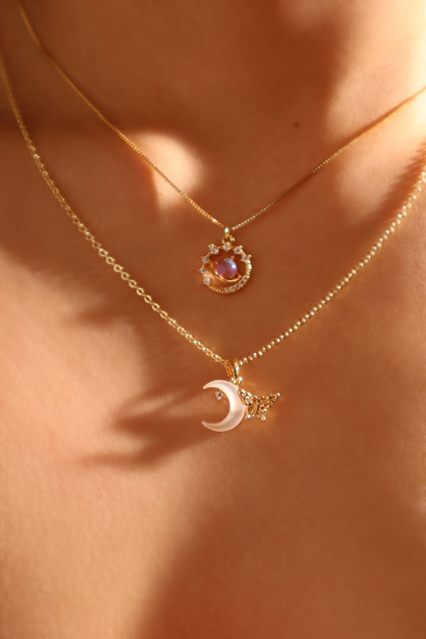 18K Real Gold Plated Shell Moon Butterfly Necklace