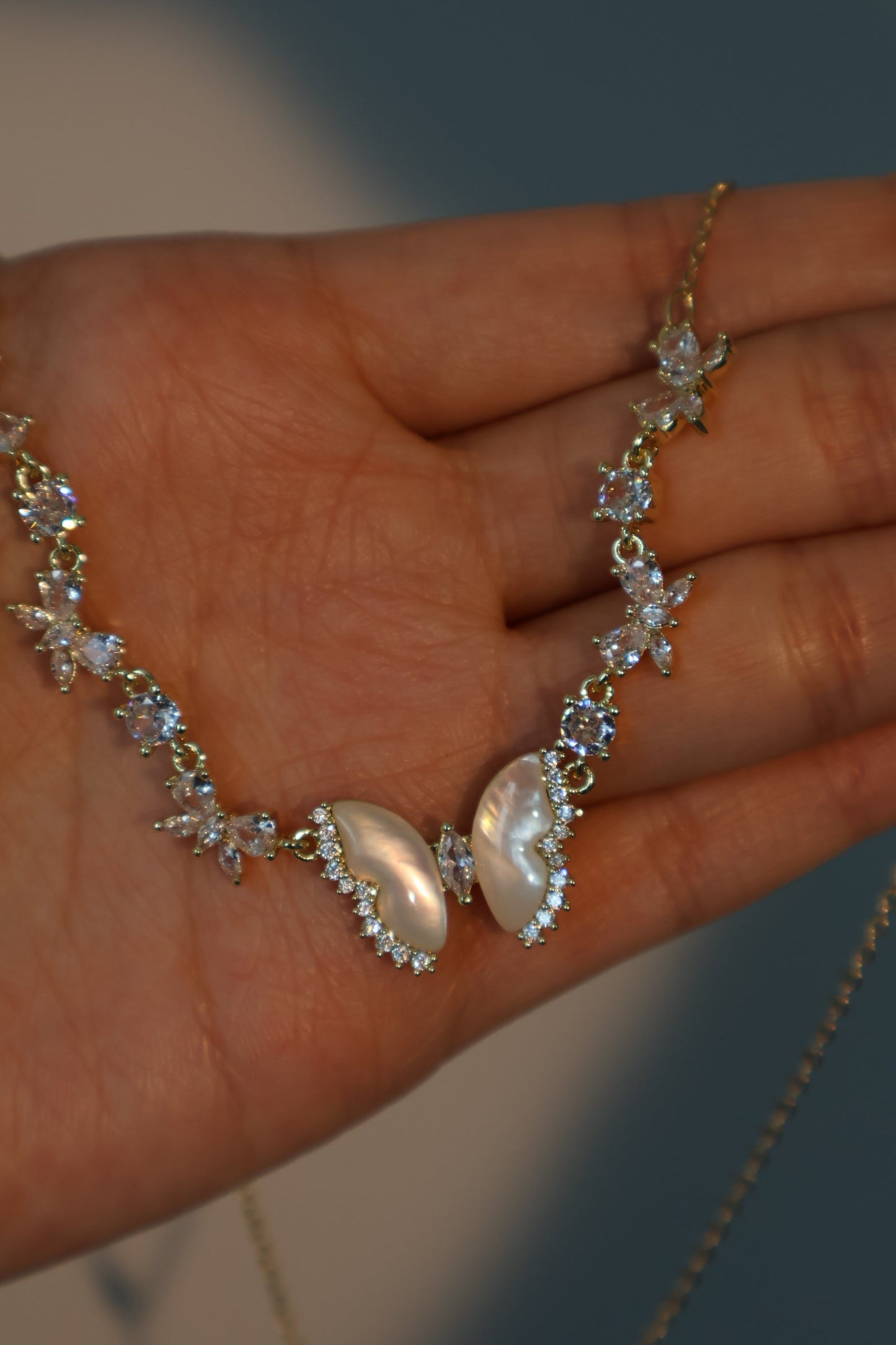 14K Real Gold Plated Natural Shell Butterfly Necklace