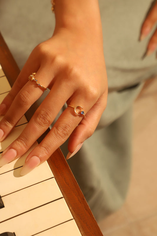 18K Gold Vermeil Blue Gem Moon Ring