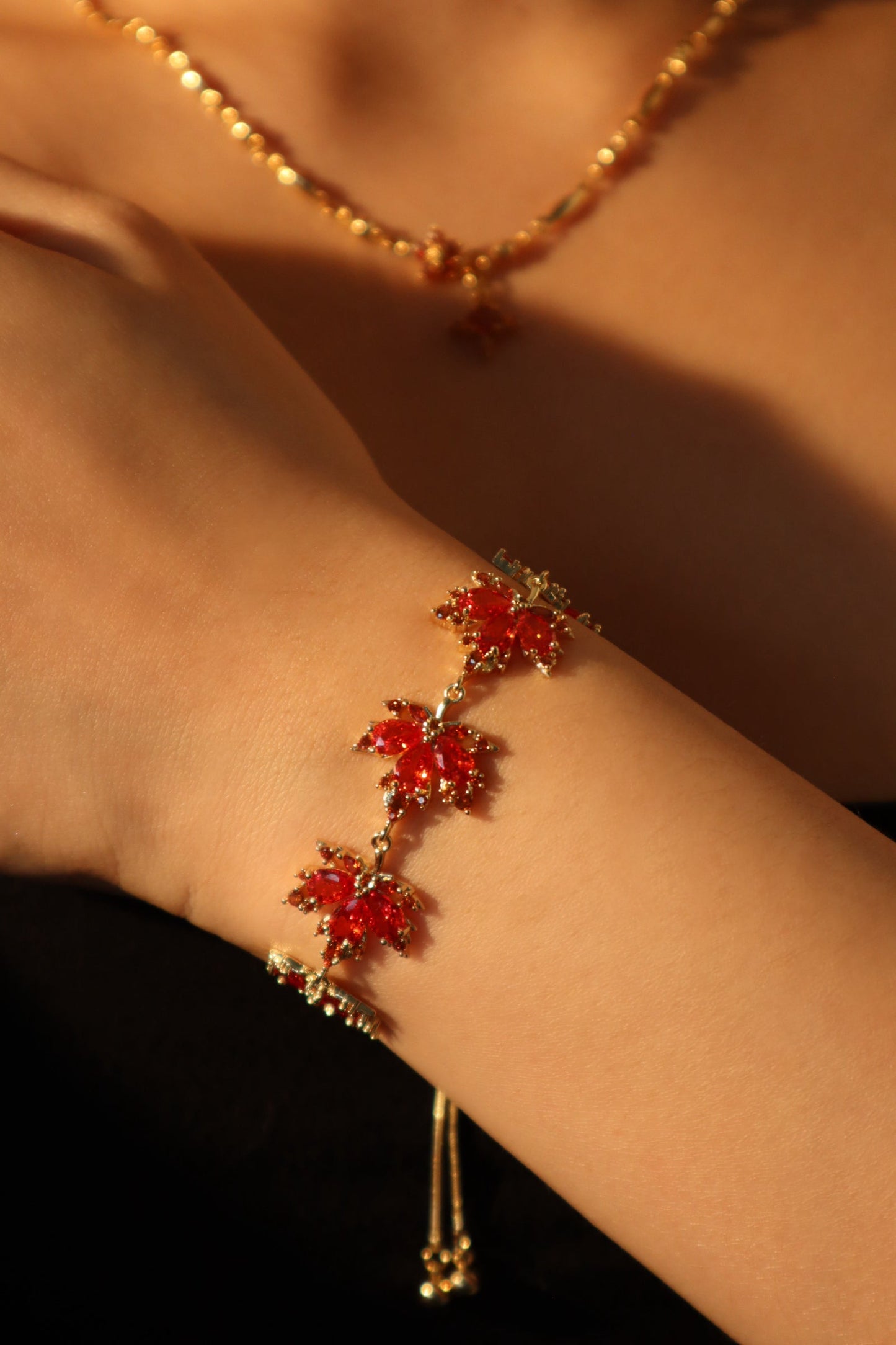 14K Real Gold Plated Multi Maple Leaves Bracelet