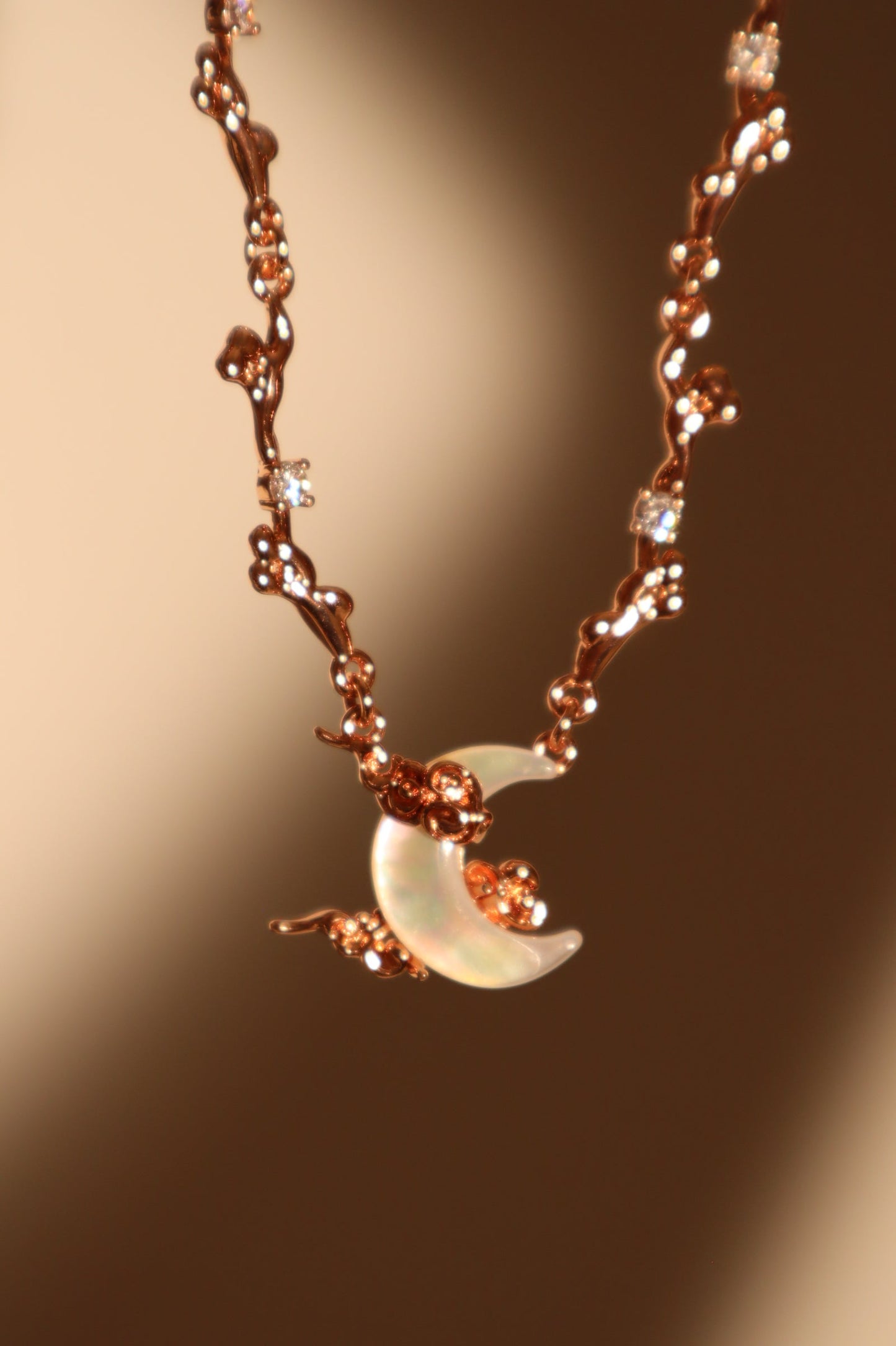 18K Rose Gold Plated Diamonds Natural Shell Moon Necklace