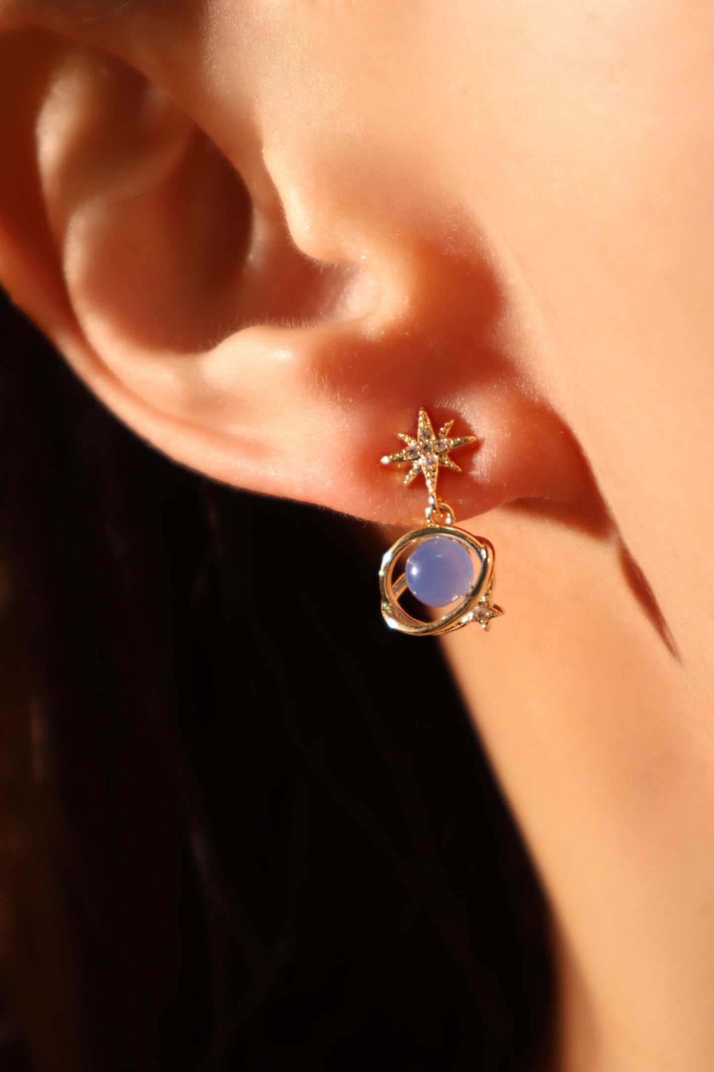 14K Real Gold Plated Moonstone Star Earrings
