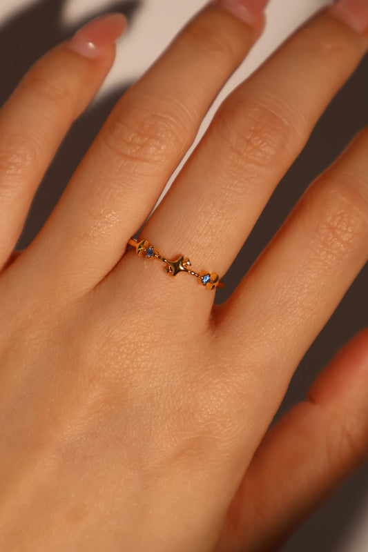 20K Real Gold Plated Blue Saturn Ring