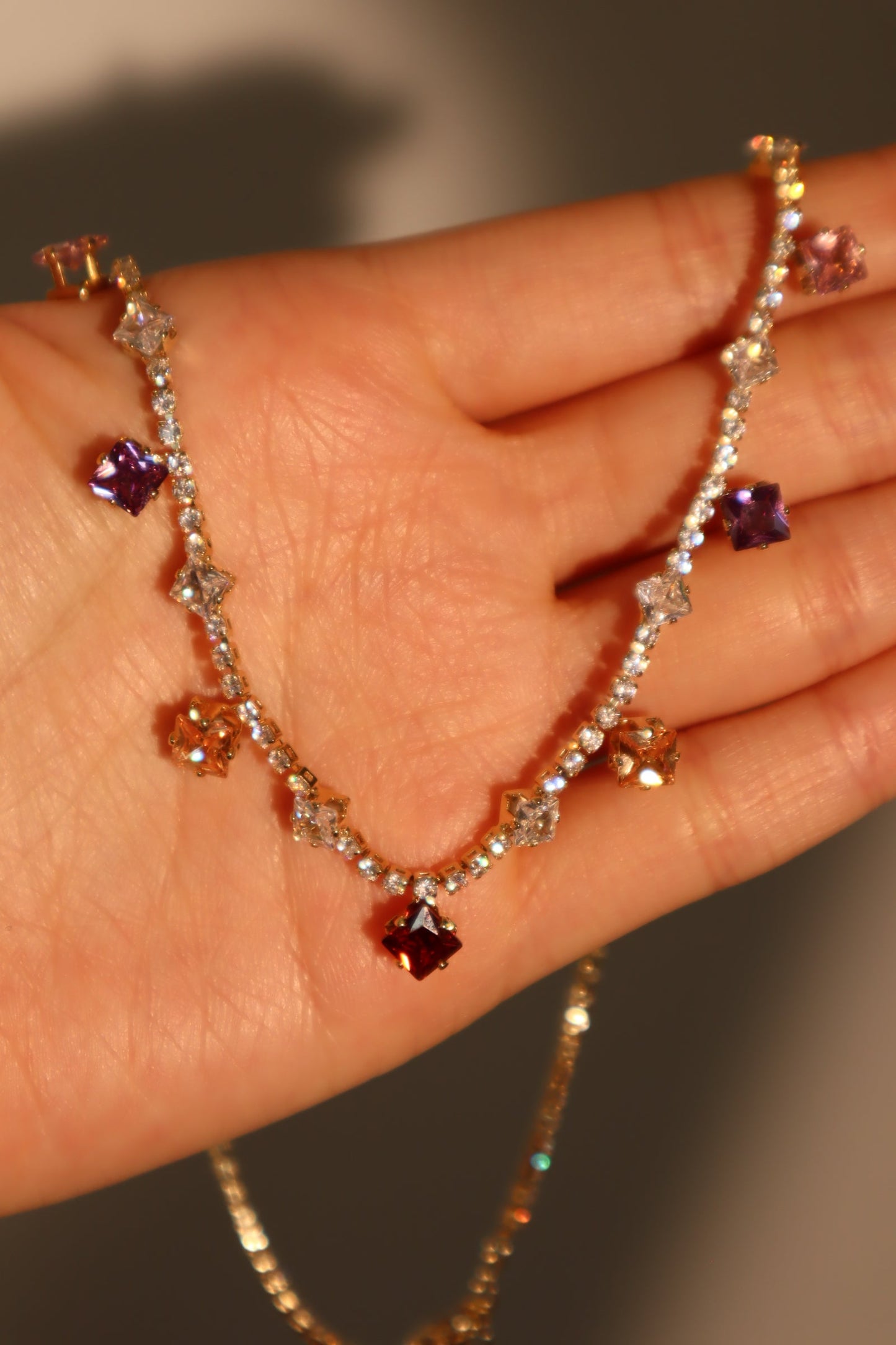 14K Real Gold Plated Color Gemstones Necklace