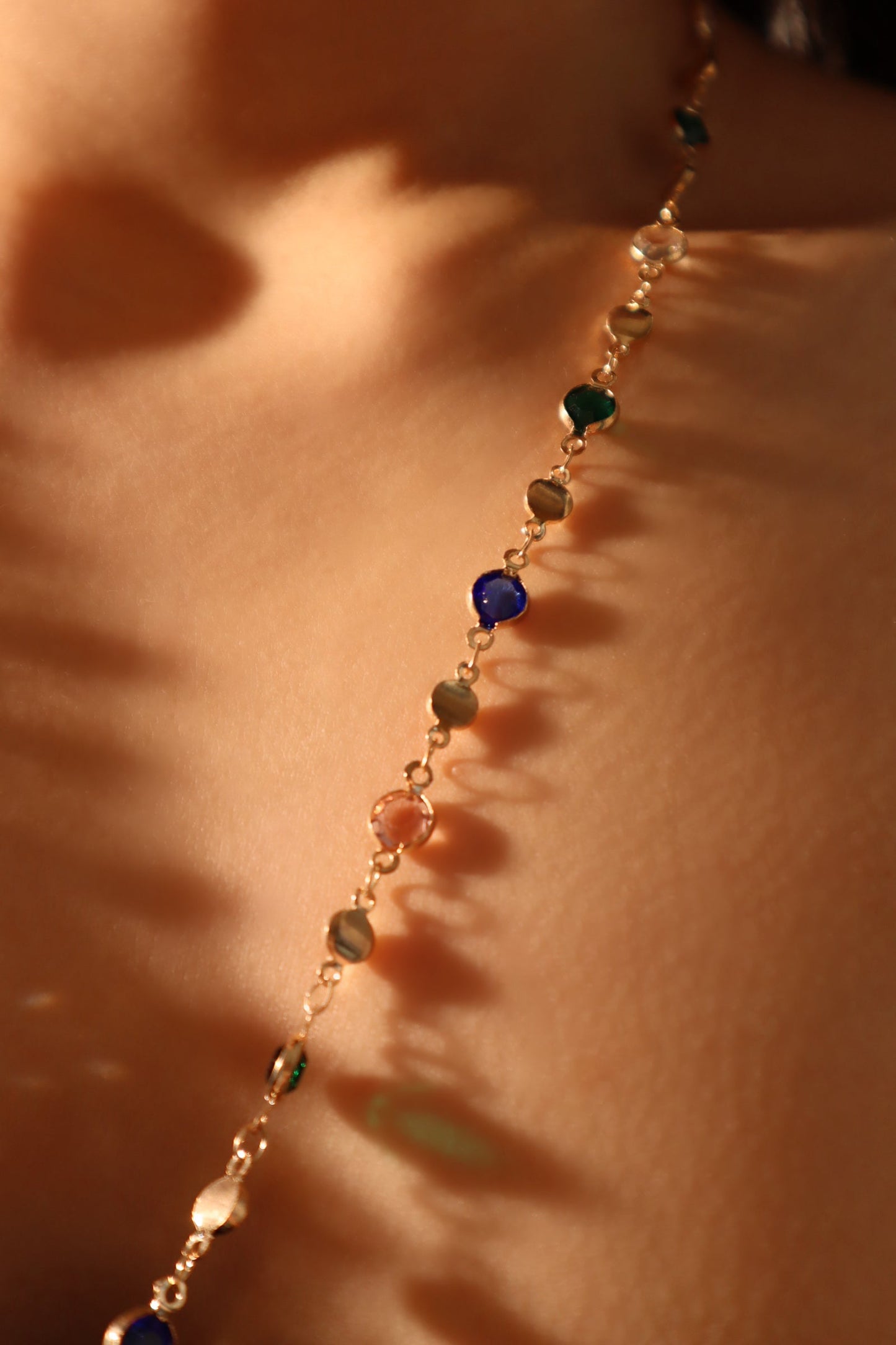 Gold Plated Color Gem Layering Long Necklace (Waist Chain)