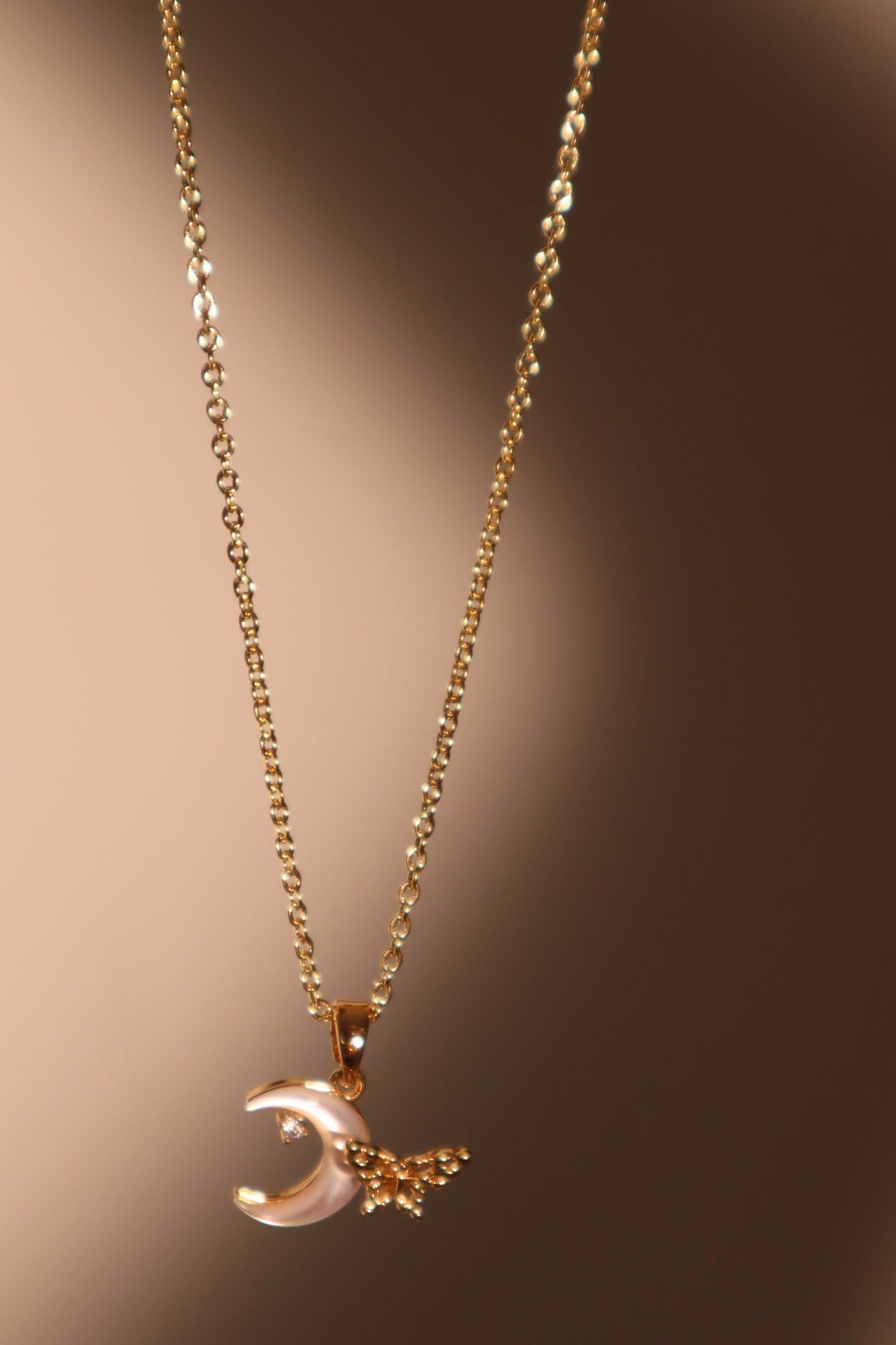 18K Real Gold Plated Shell Moon Butterfly Necklace