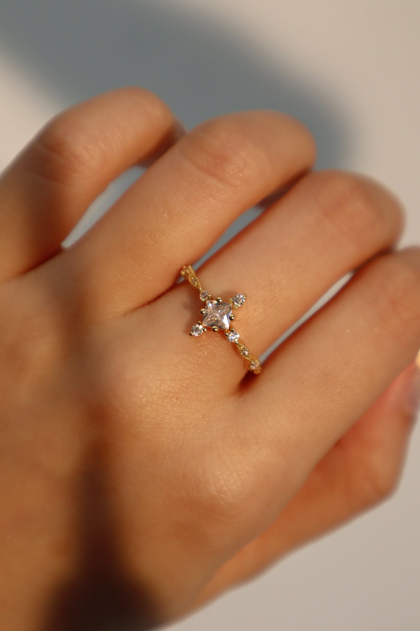 18K Real Gold Plated Diamond Cross Ring