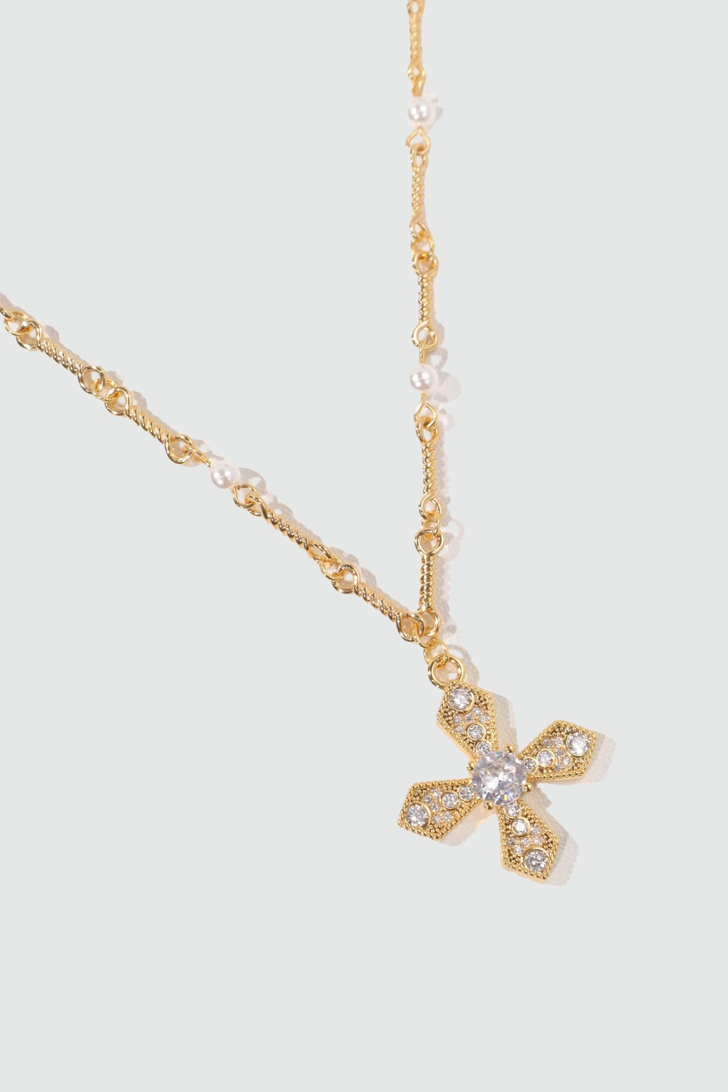 18K Real Gold Plated Multi Pearls Cross Necklace