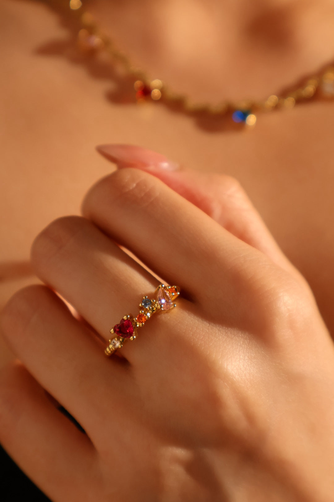 20K Real Gold Plated Color Gem Ring