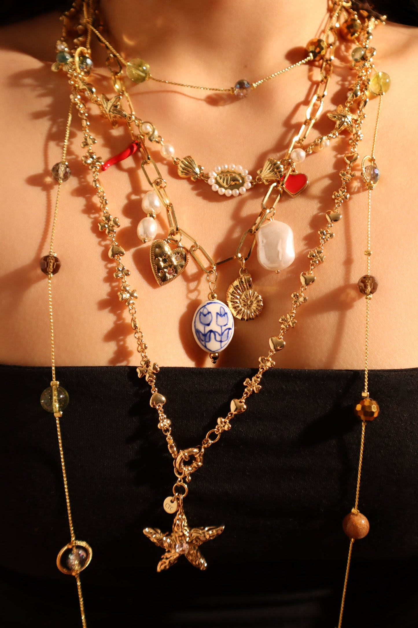 18K Gold Stainless Steel Beach Pearls Necklace