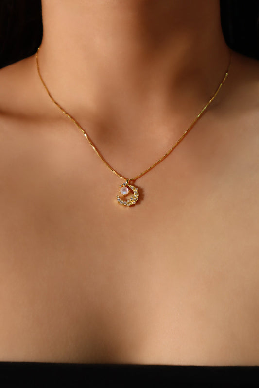 18K Gold Vermeil Moonstone Moon Necklace