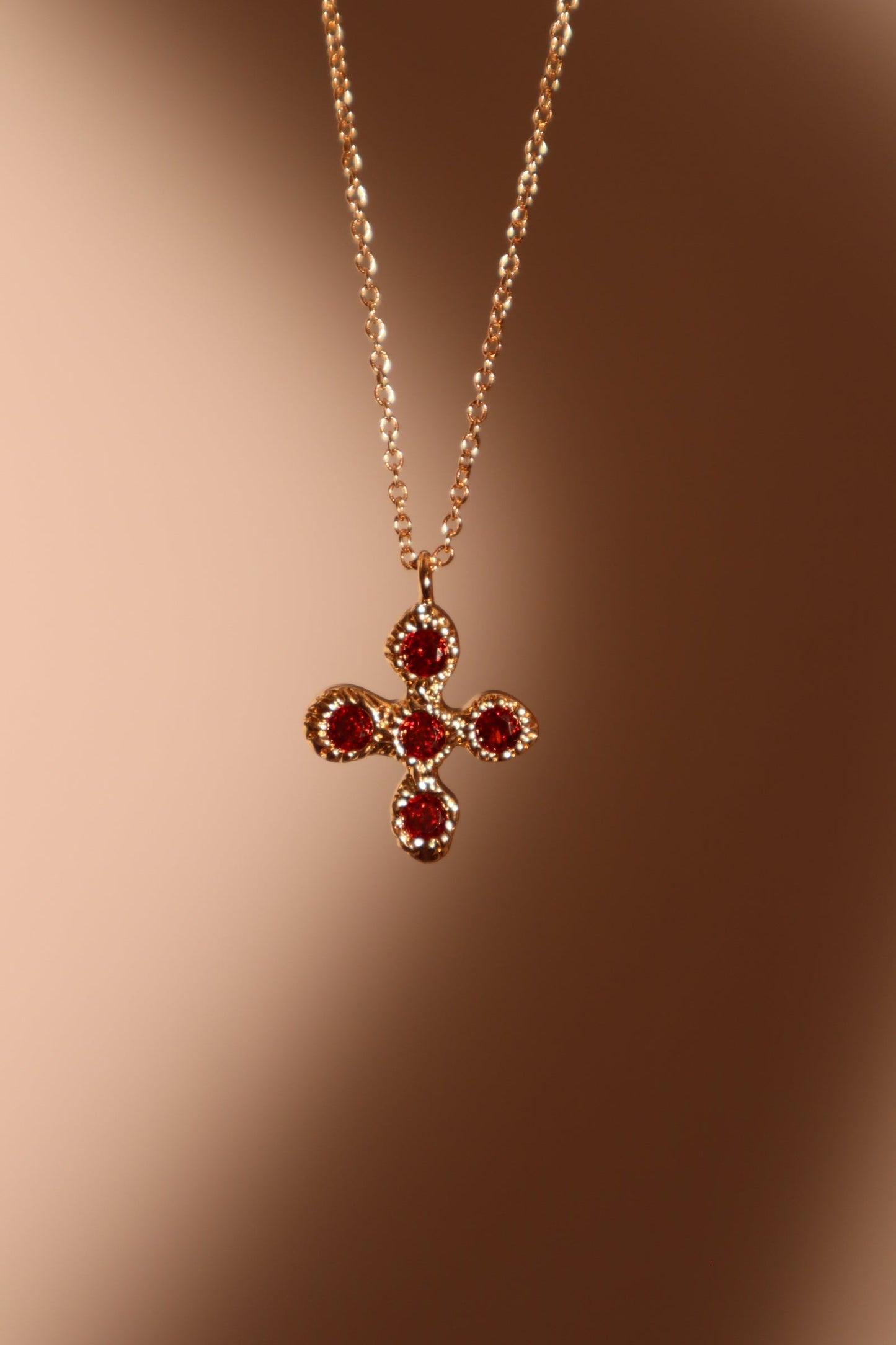 14K Real Gold Plated Red Cross Necklace