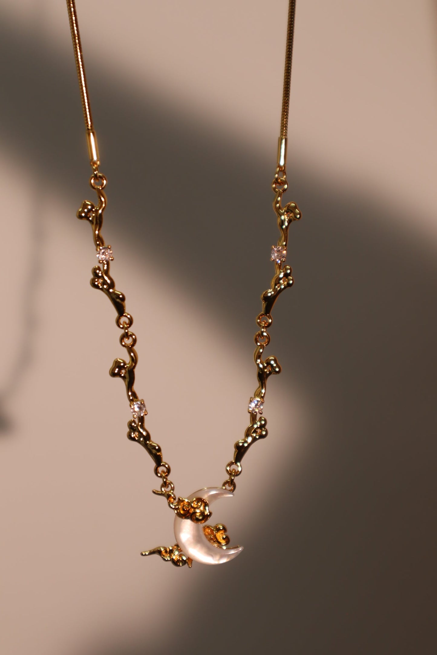 18K Real Gold Plated Diamonds Natural Shell Moon Necklace