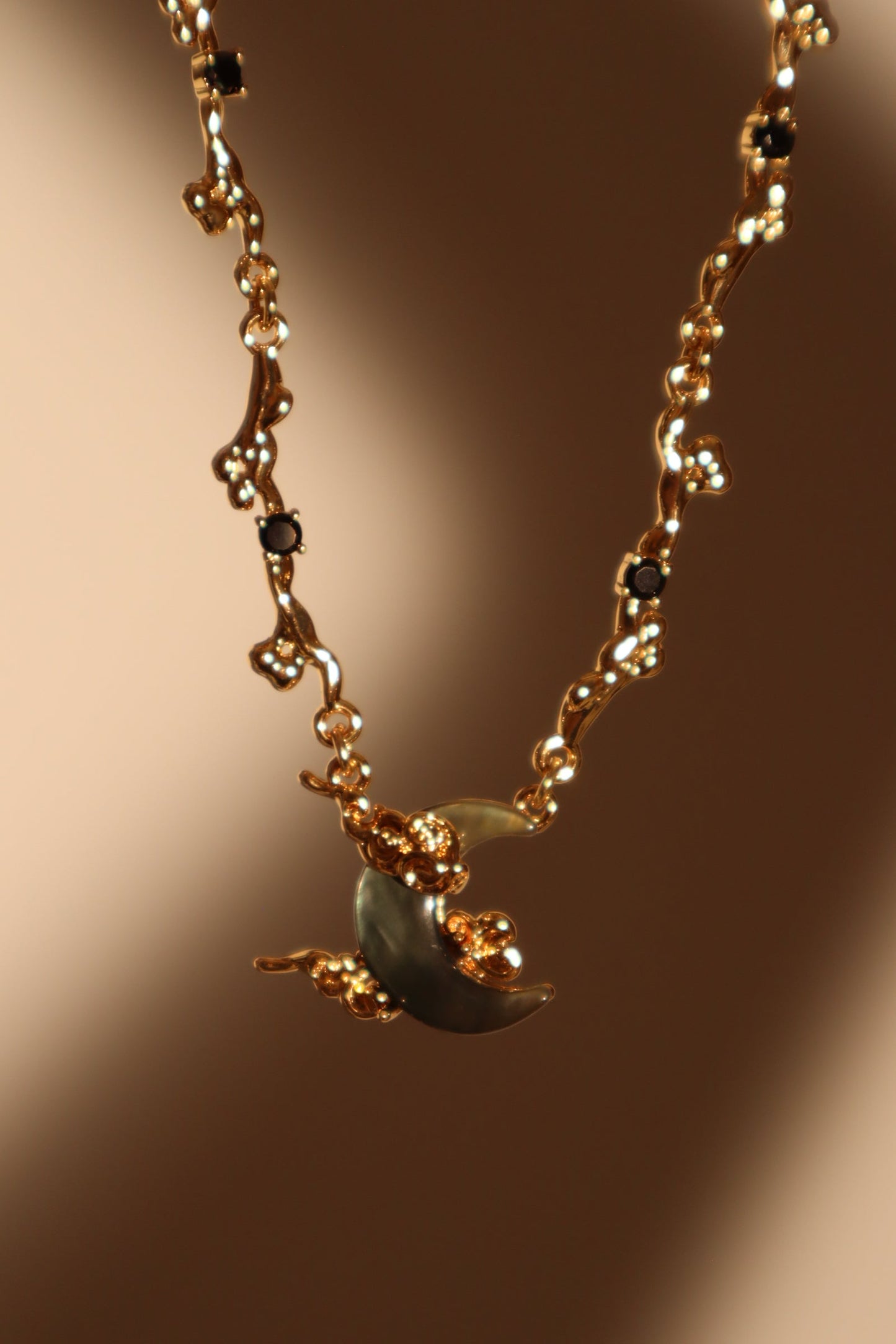 18K Real Gold Plated Black Shell Moon Necklace