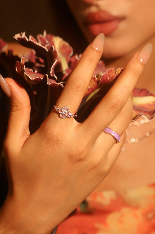 18K Rose Gold Plated Pink Lucky Leaf Shell Pearls Ring